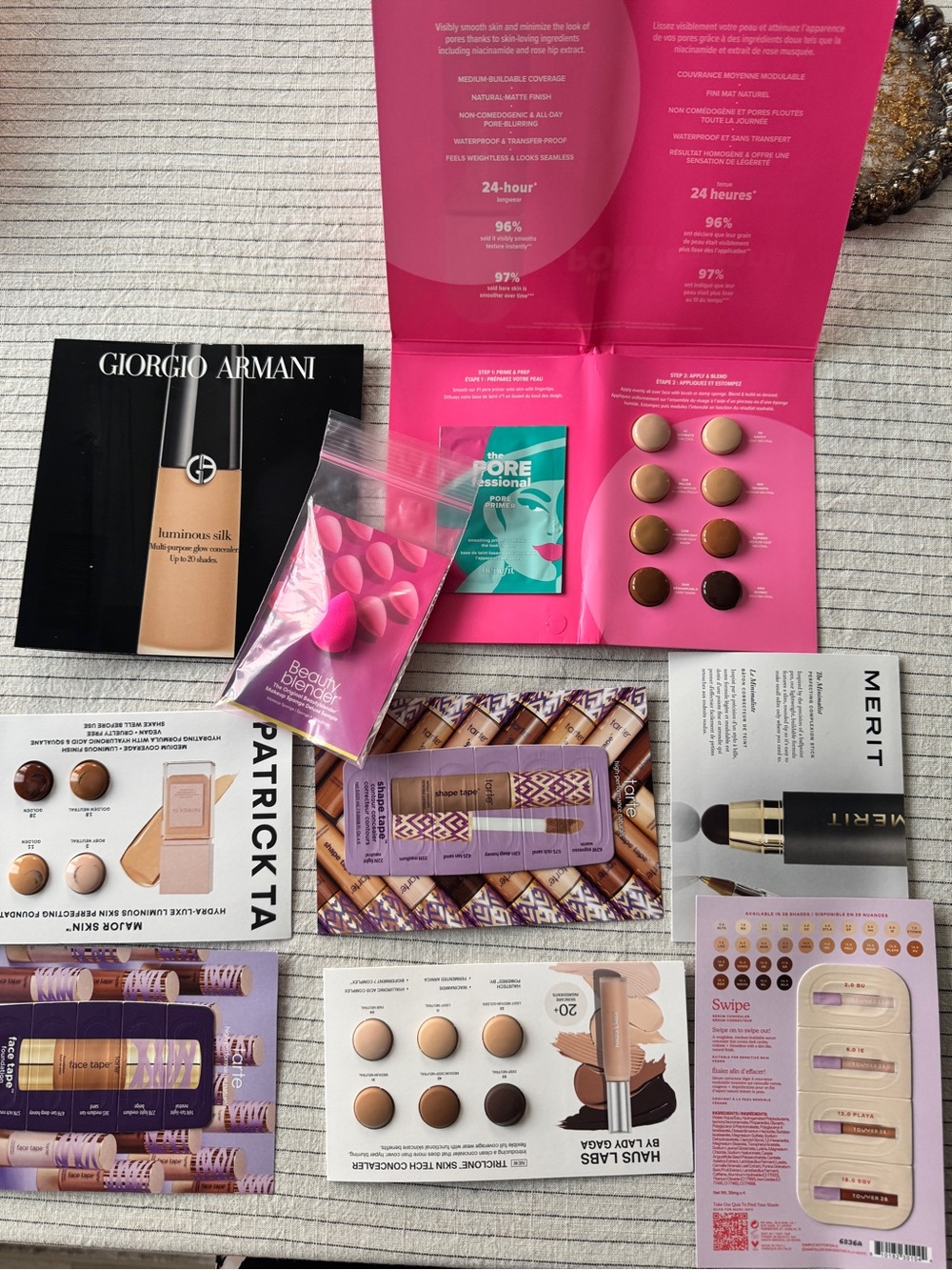 9 Pc Luxury Foundation & Concealer Sample Set + Beautyblender | Armani Tarte